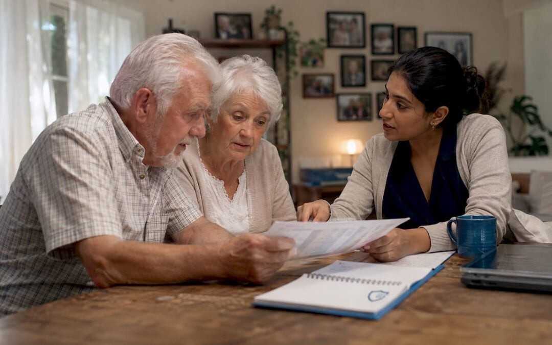 Senior couple discussing insurance with agent