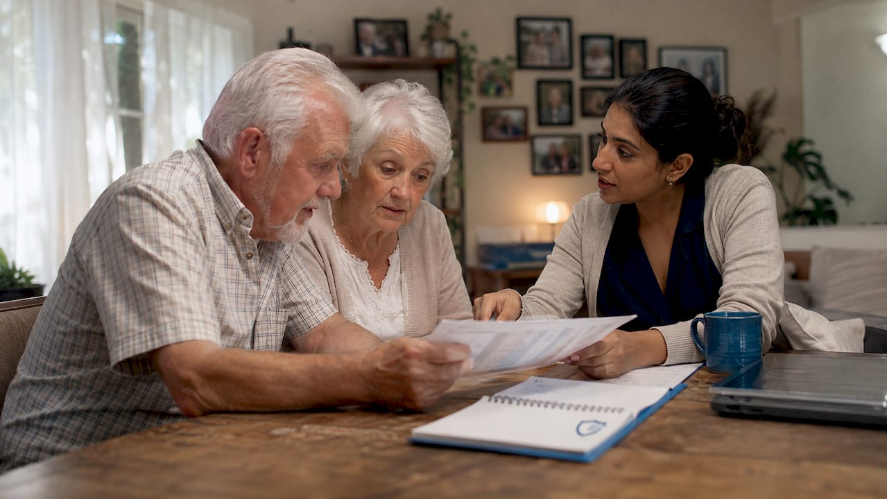 1784017333443 Senior Couple Discussing Insurance With Agent