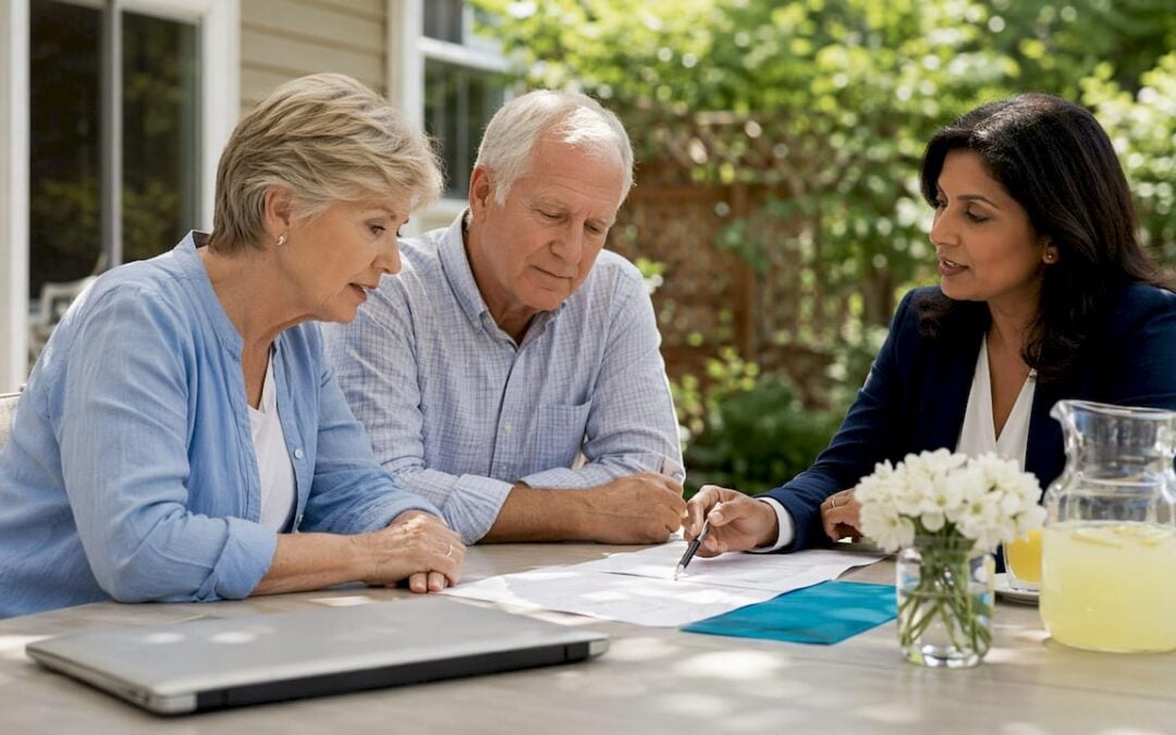 Couple reviewing funeral insurance with advisor