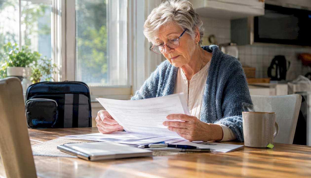 1784284014818 Senior Woman Reviewing Insurance Paperwork At Home