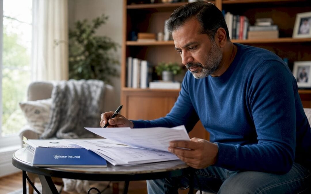 Man reviewing Canadian whole life insurance documents