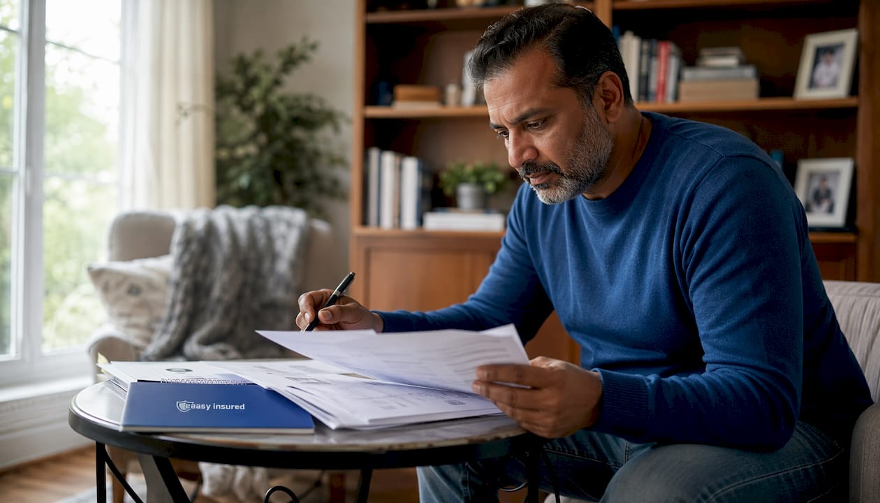 1784343086864 Man Reviewing Canadian Whole Life Insurance Documents