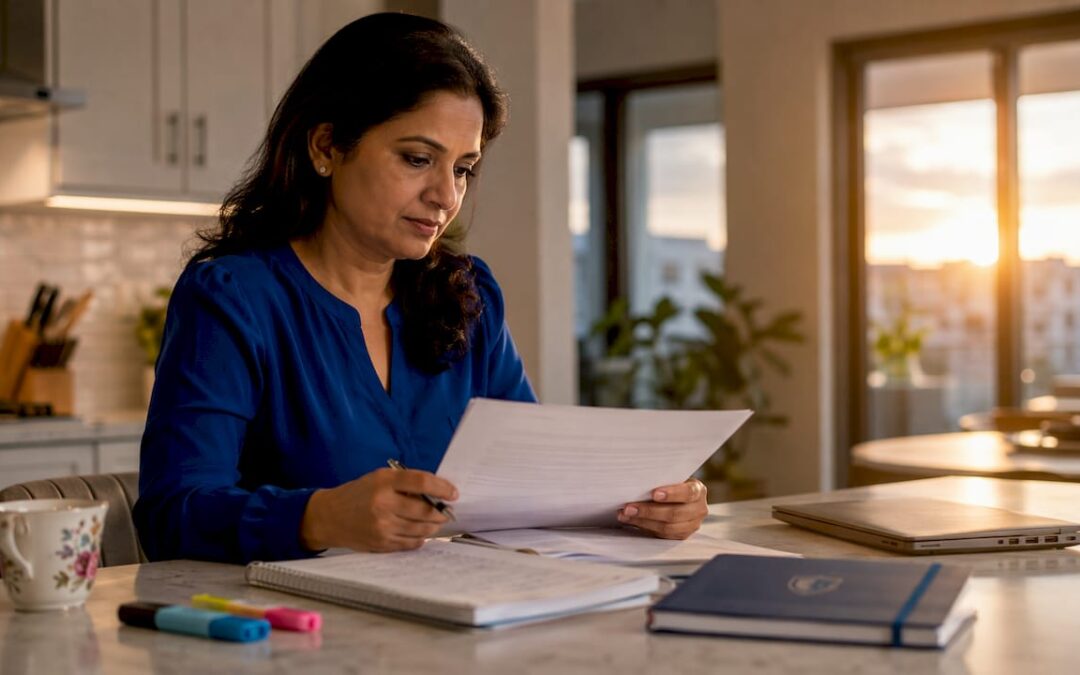 Person reviewing estate planning documents at home