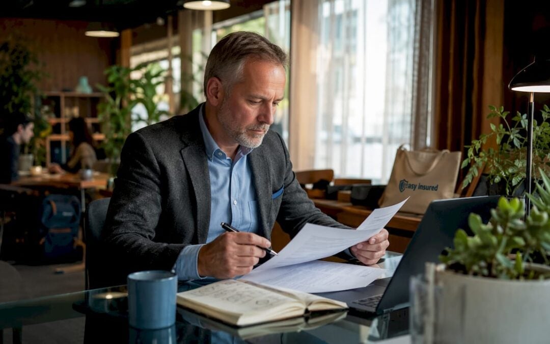 Business owner reviewing life insurance documents