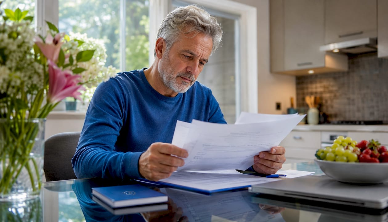 Close-up hands reviewing spousal rollover documents