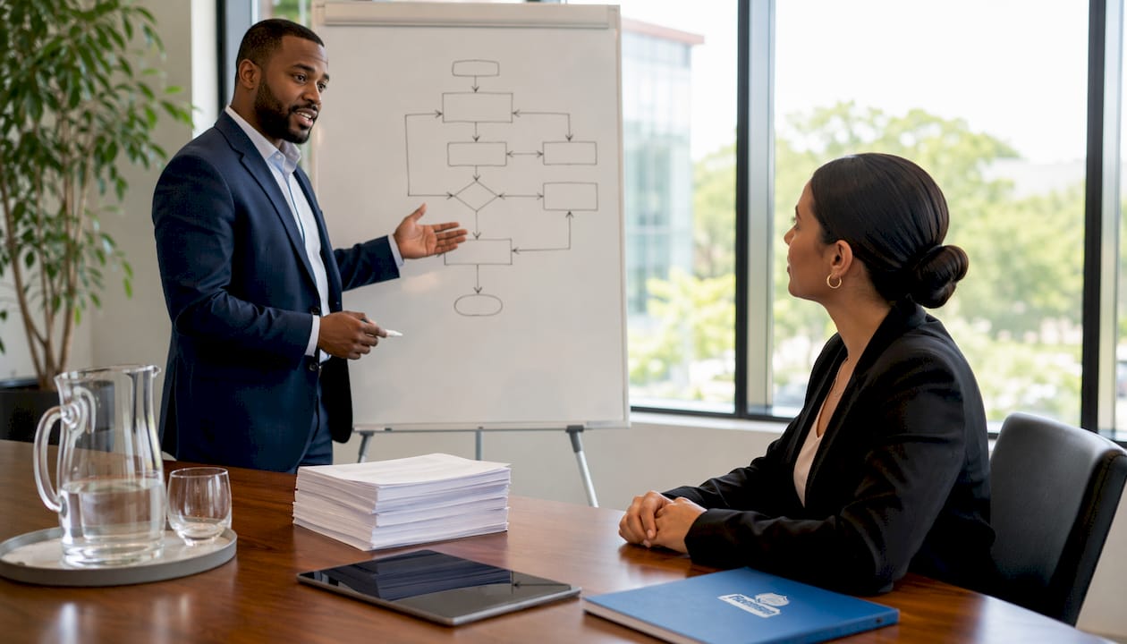 Advisor explaining disability insurance claims process