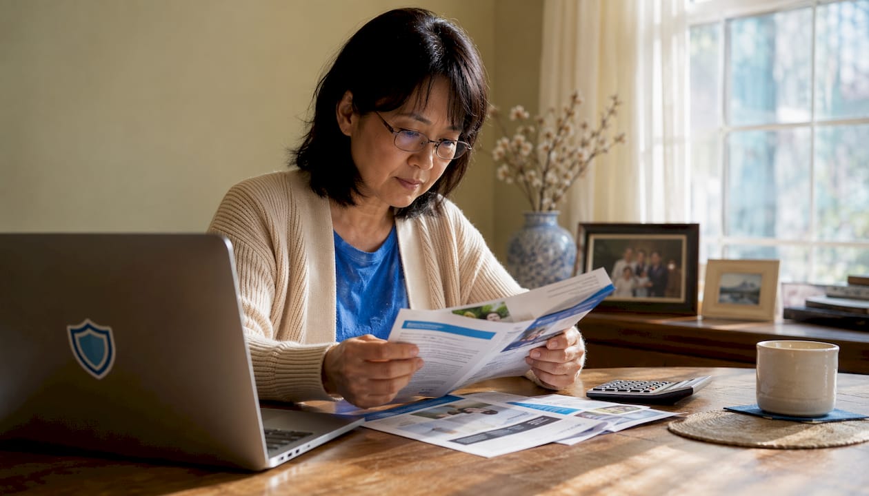1784901895219 Woman Reviewing Mortgage Insurance Documents At Kitchen Table