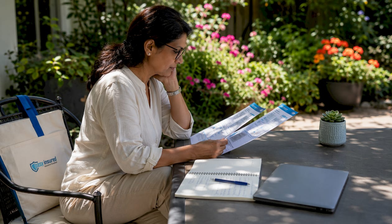 1785074650959 Woman Comparing Mortgage Protection And Life Insurance Brochures