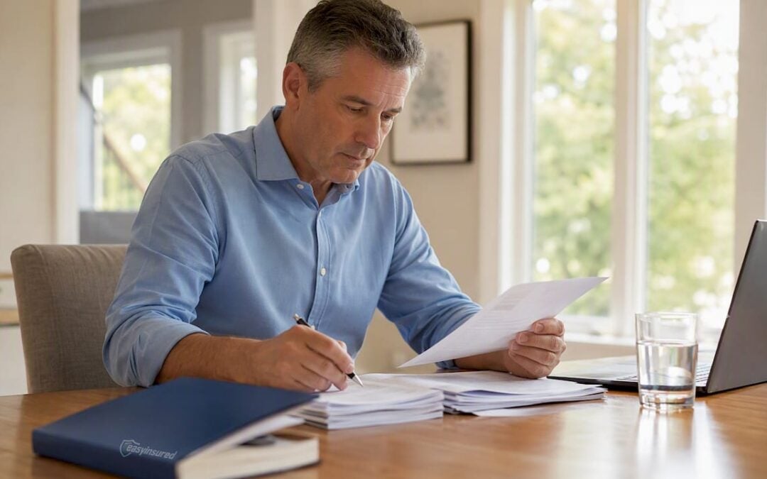 Man reviewing RRSP contribution documents at desk