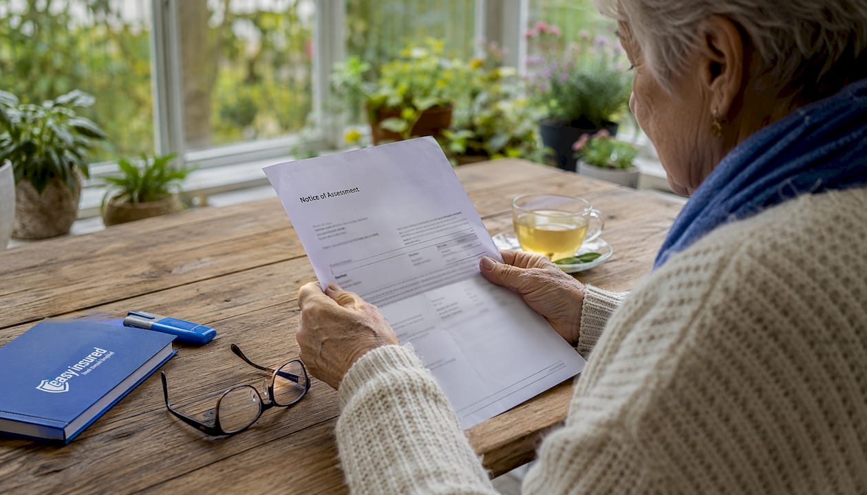 Hands holding RRSP deduction limit notice on table