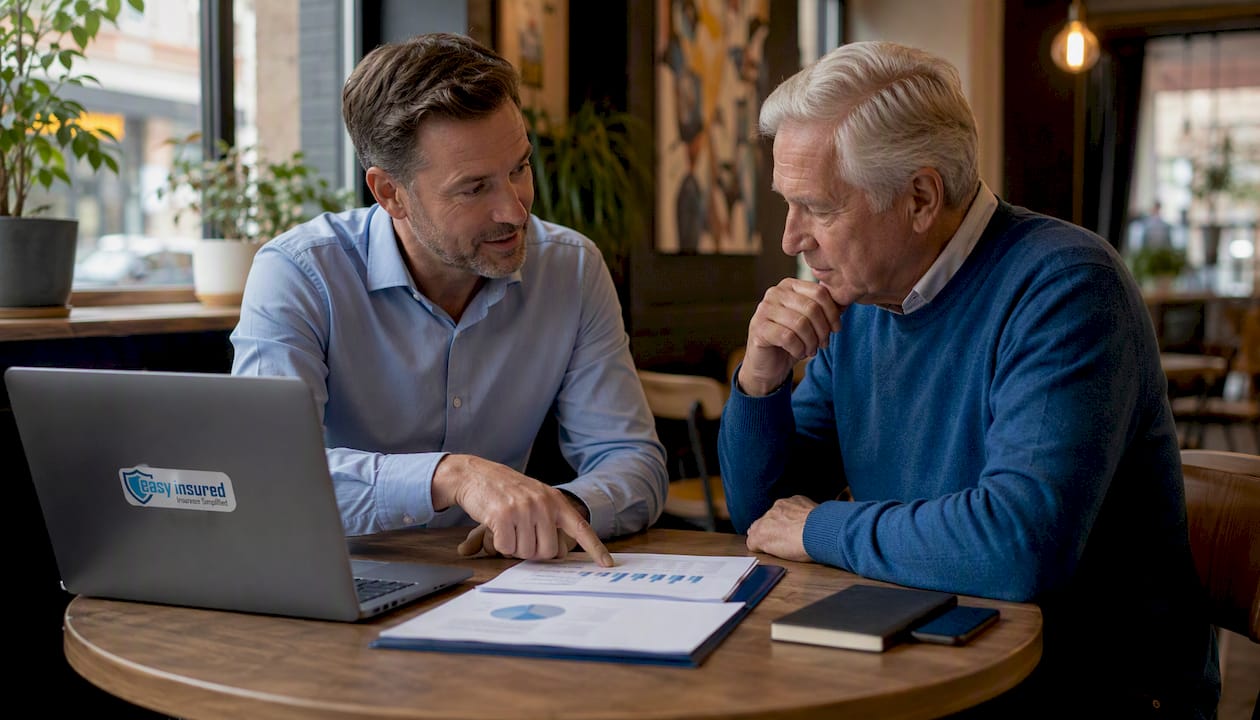 Financial advisor consulting a senior client in office