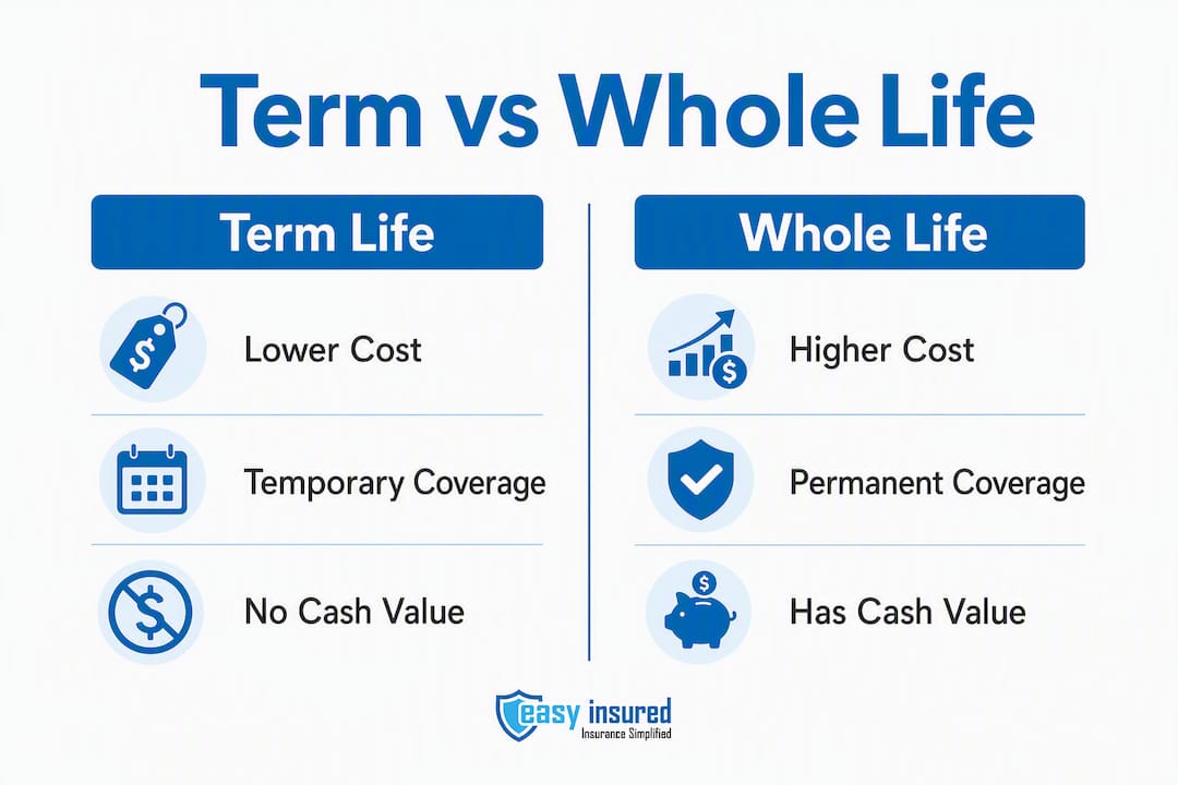 Infographic comparing term life and whole life insurance