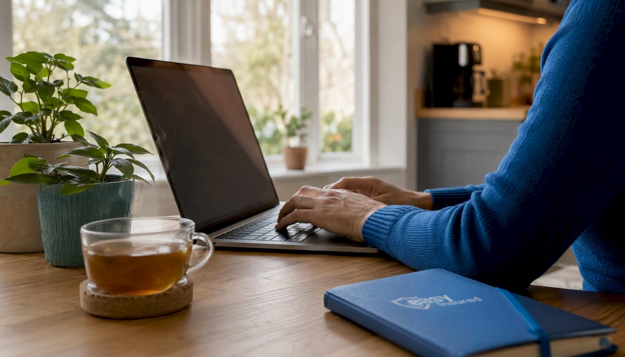Hands typing on laptop for insurance application