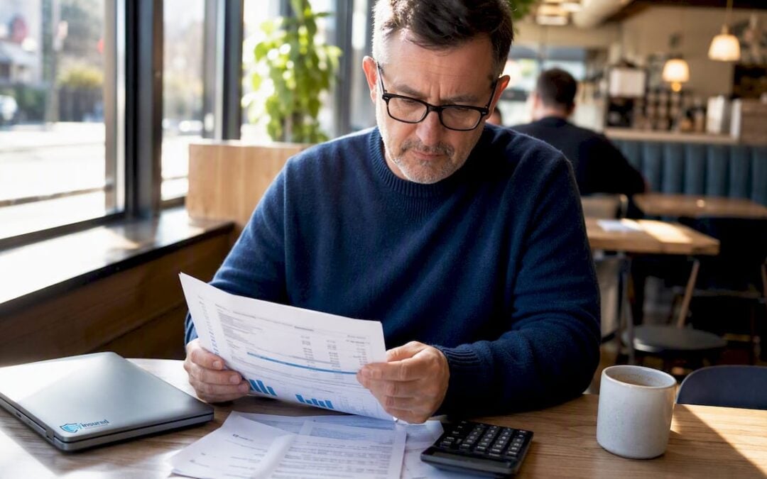 Man reviewing financing documents at home office