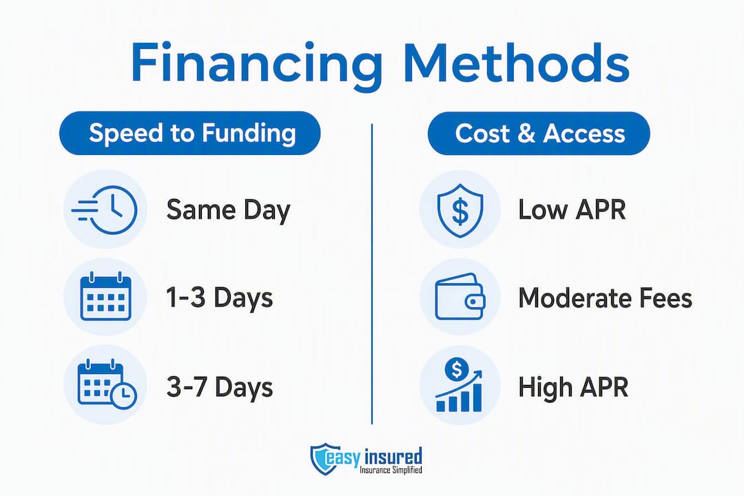 Infographic comparing immediate financing methods by speed and cost