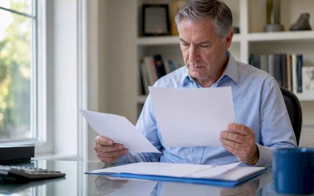Business owner reviewing insurance documents