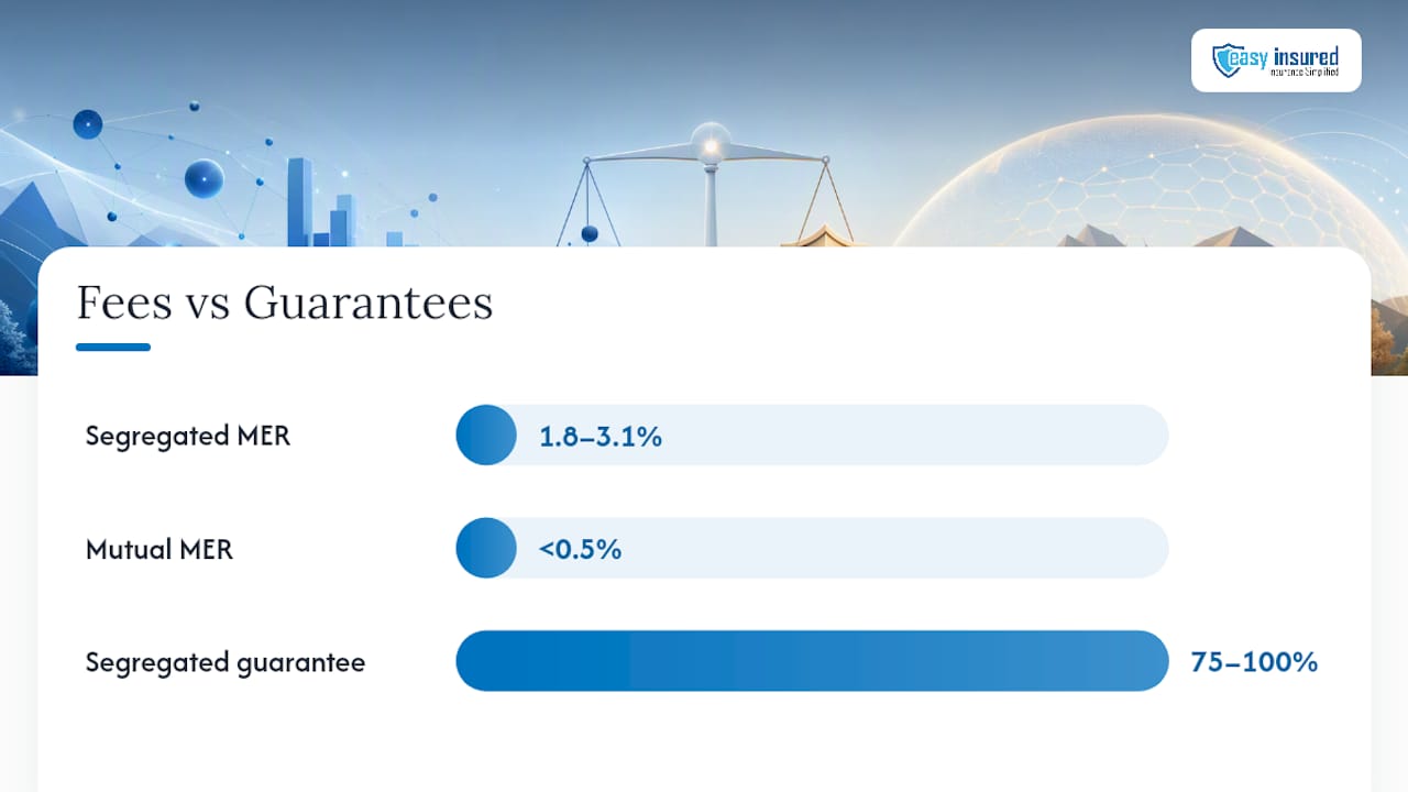 Comparison diagram of segregated and mutual funds features and costs