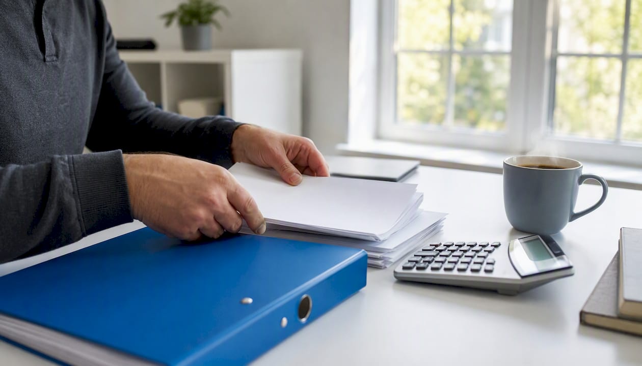 1786120638520 Hands Organizing Insurance Policy Documents On Desk