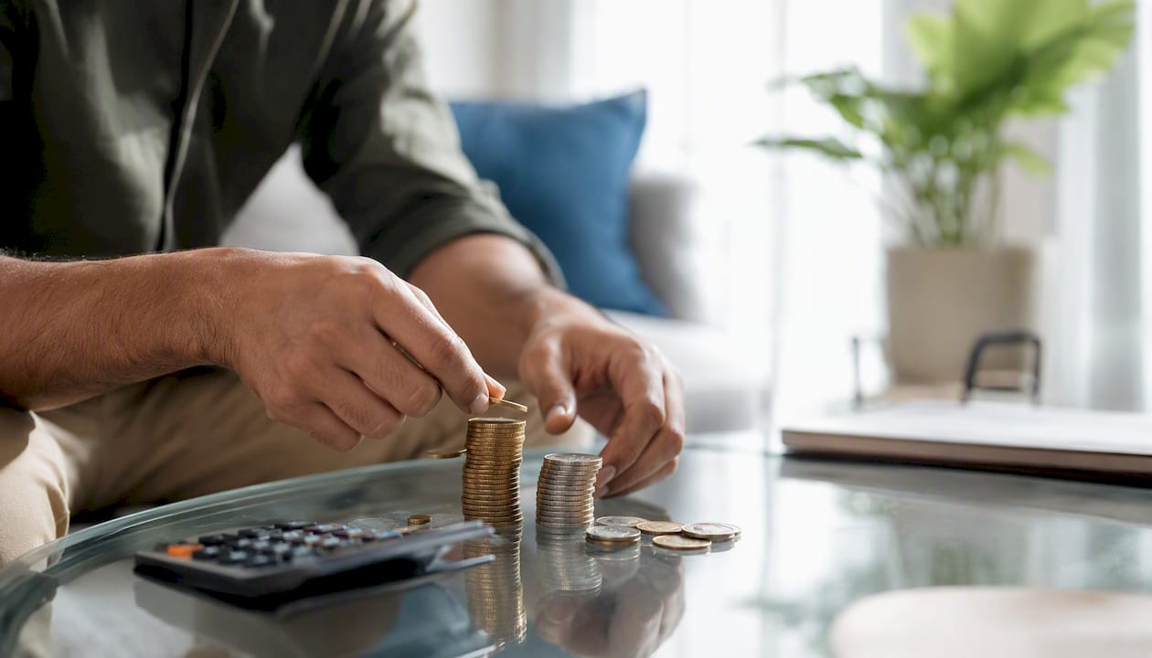Hands stacking coins representing cash value