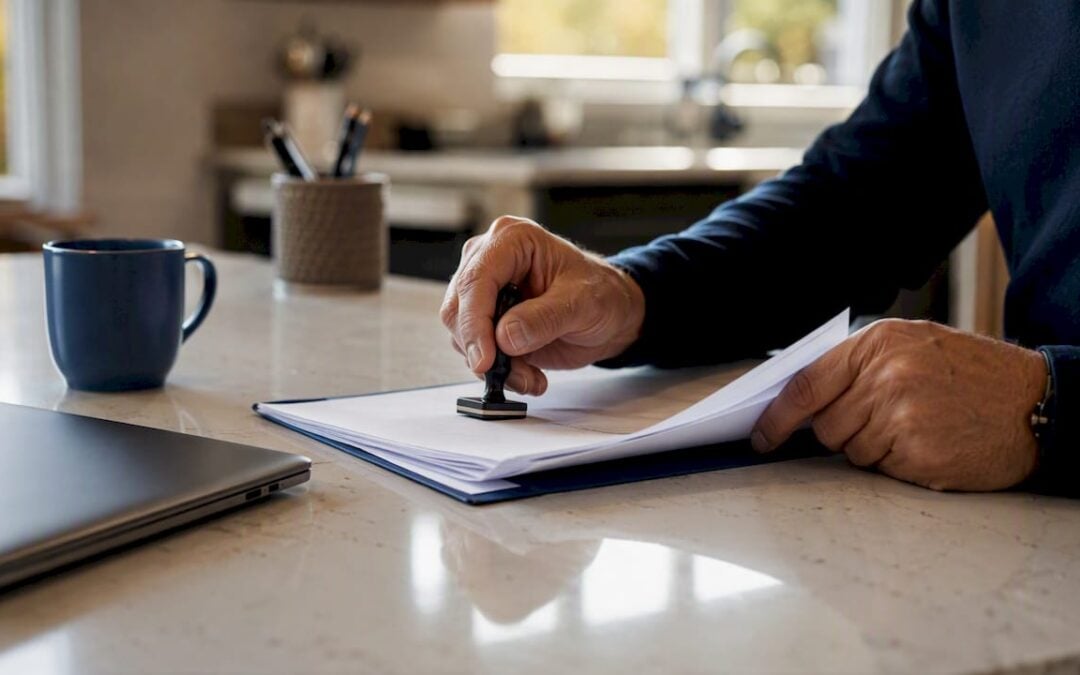 Business owner signing estate freeze documents