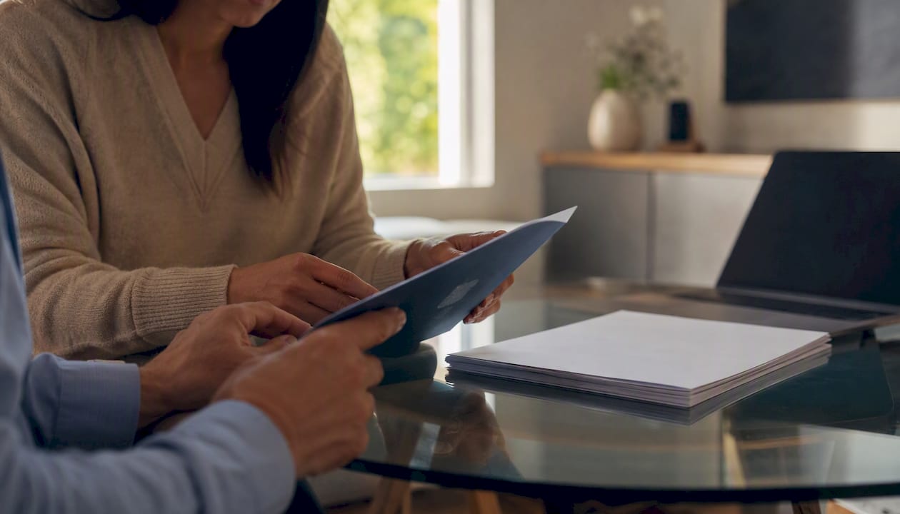 Hands holding life insurance policy booklet
