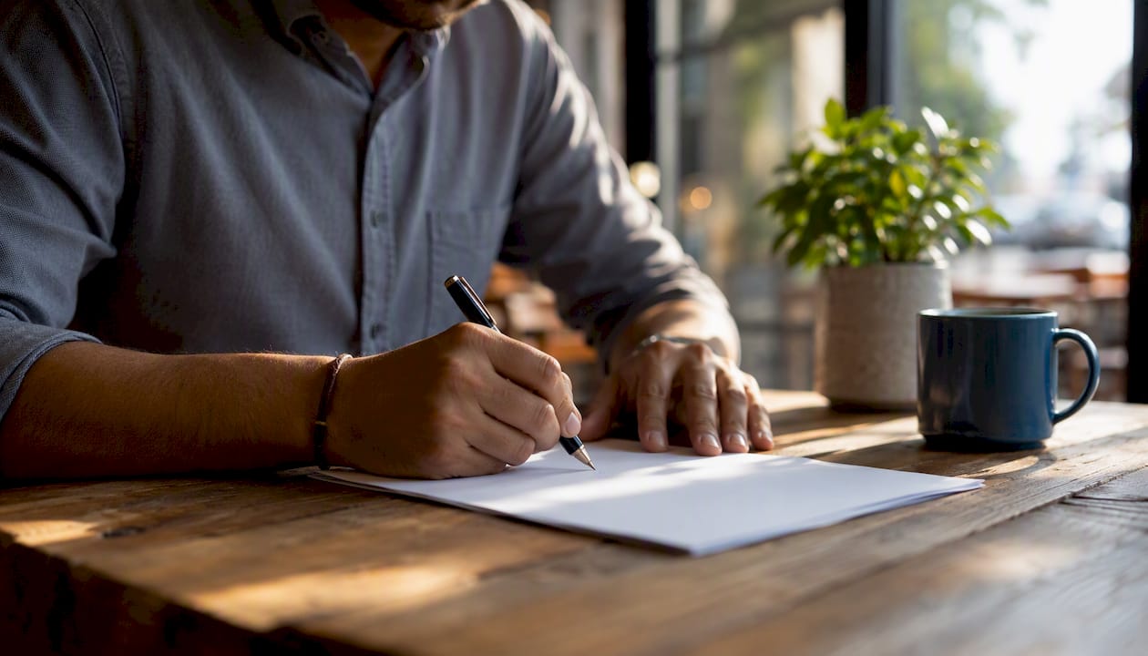 Business owner signing insurance policy papers