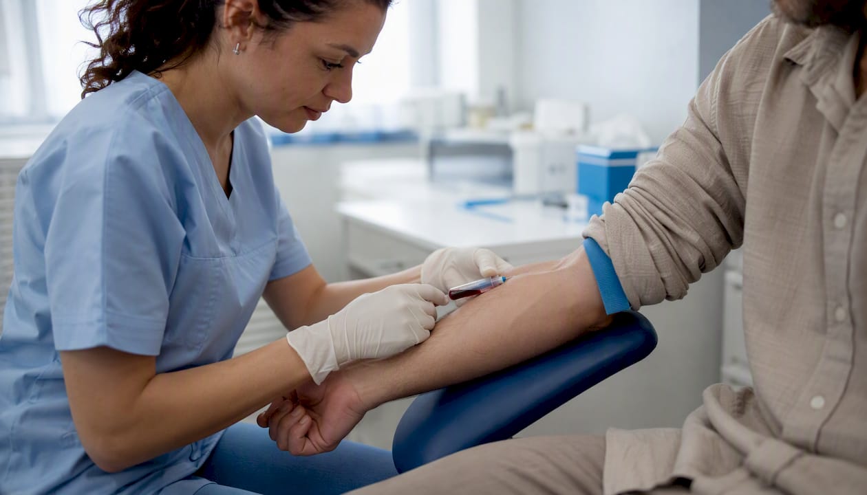 1786808608479 Paramedical Technician Drawing Blood For Insurance Exam