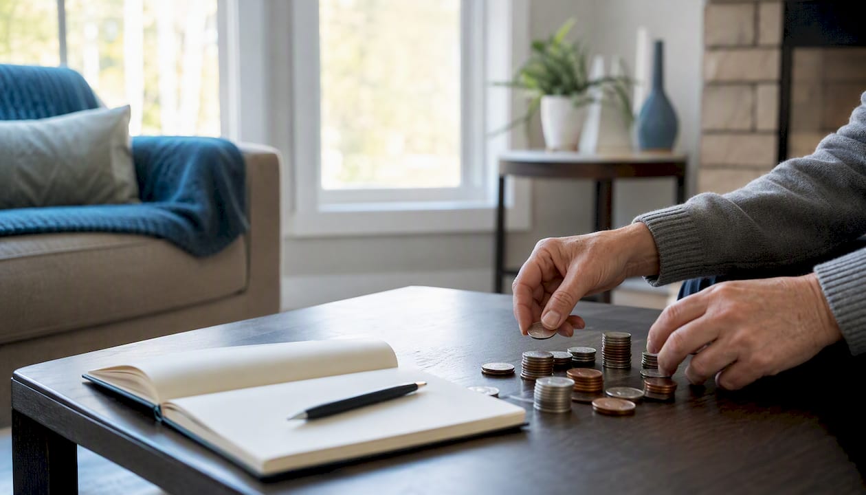1786981430114 Hands Stacking Canadian Coins On Desk