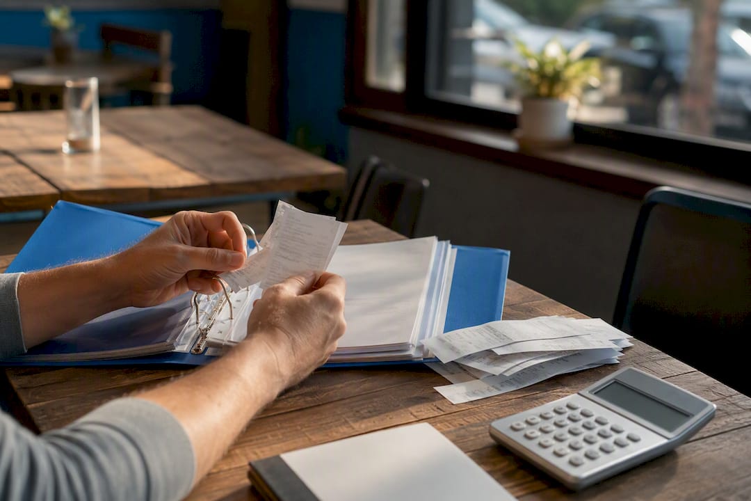 1787006168038 Hands Organizing Business Expenses At Desk