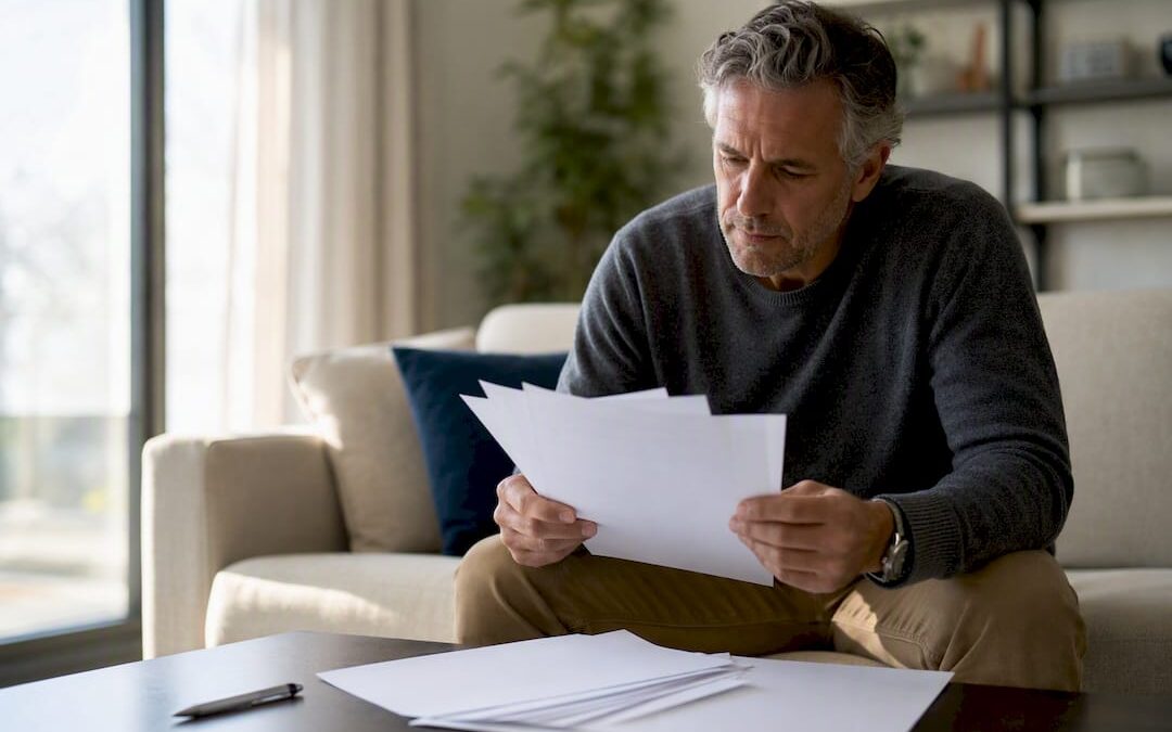 Hands arranging blank estate planning documents