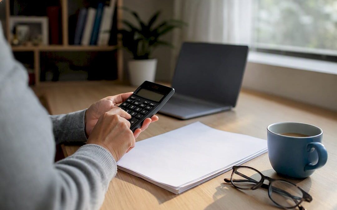 Hands calculating life insurance policy details
