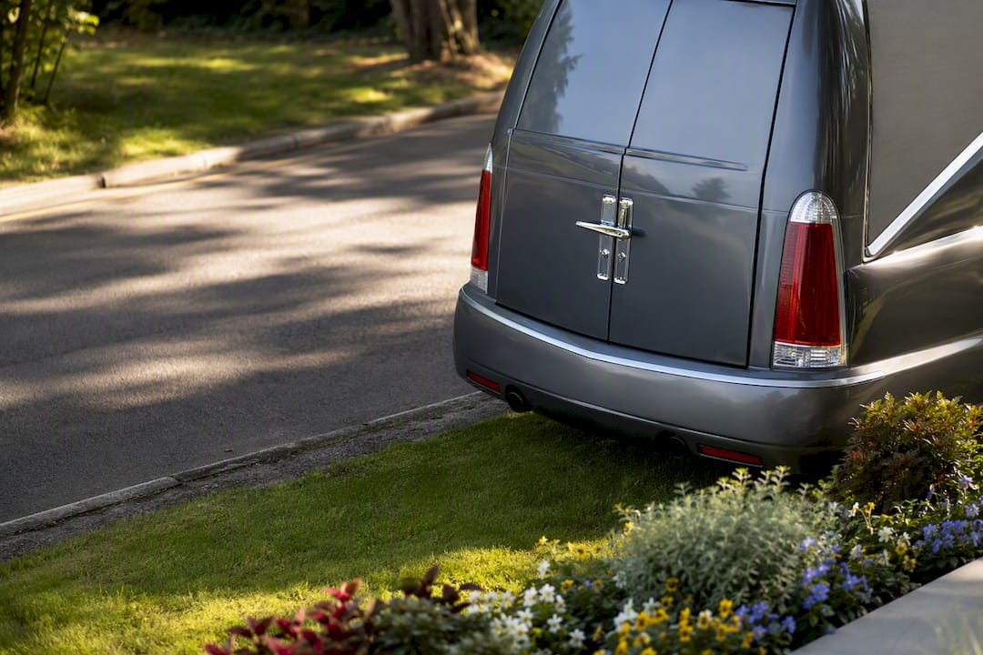 Funeral transport vehicle rear side close-up