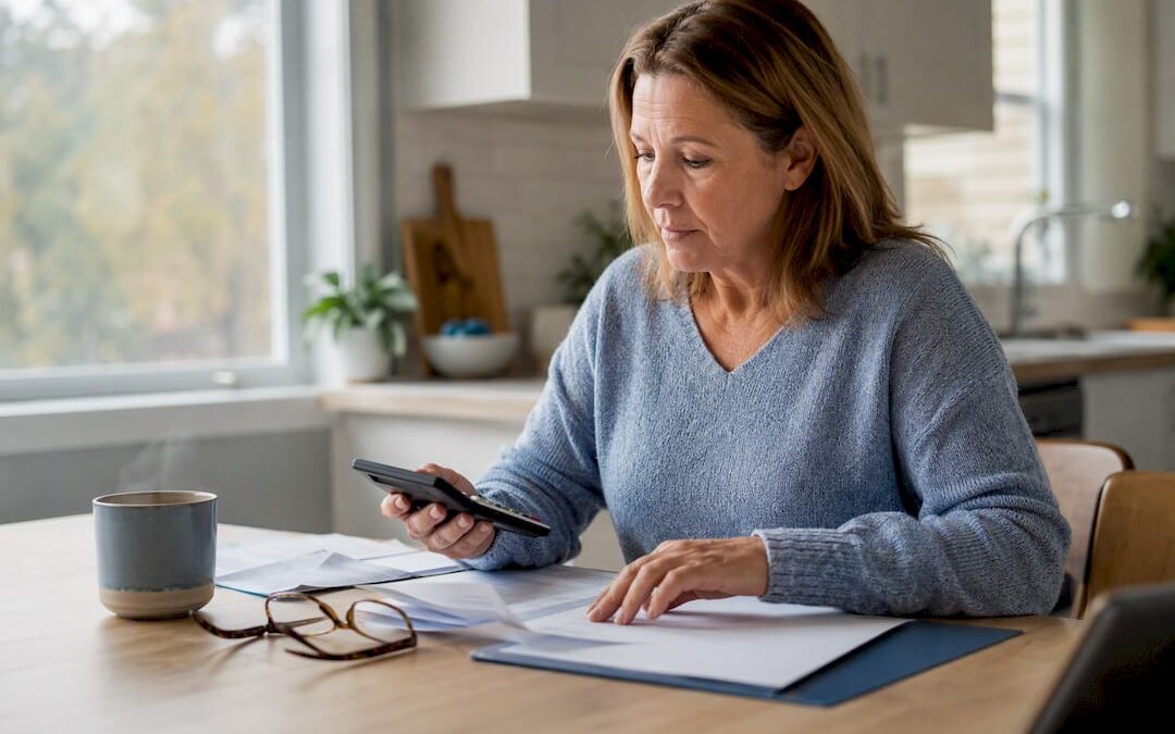 Hands organizing retirement financial papers
