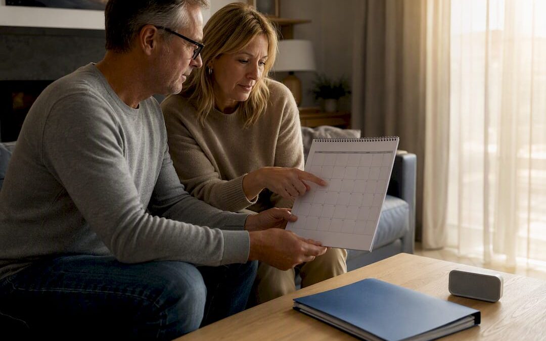 Couple planning RRSP contribution timing on calendar