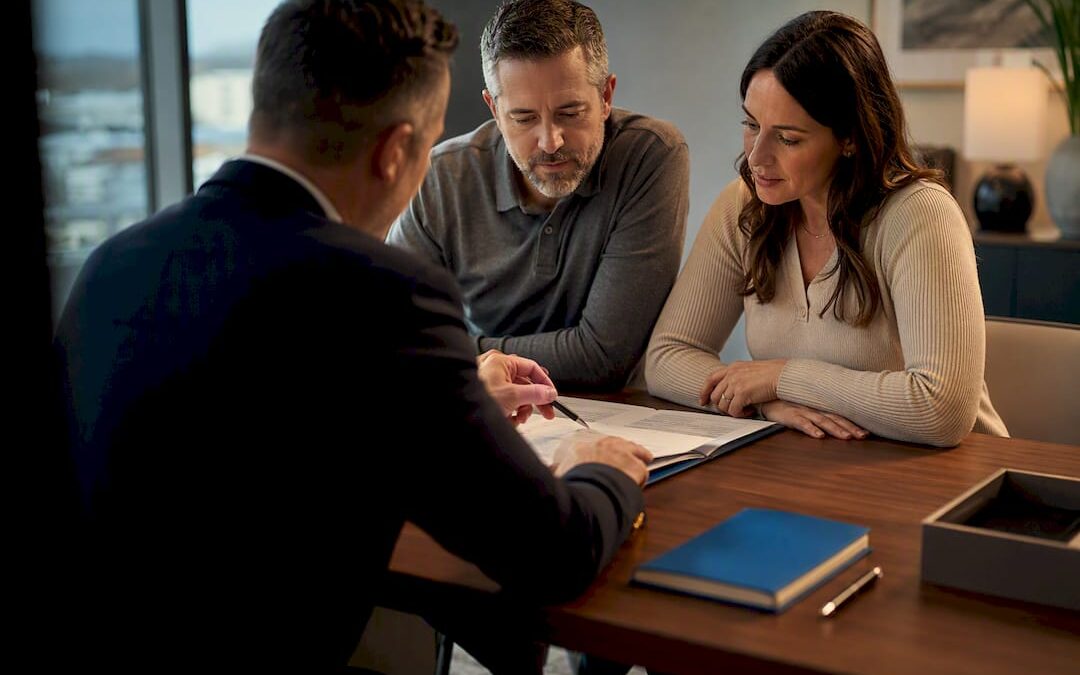 Advisor and couple checking beneficiary designation