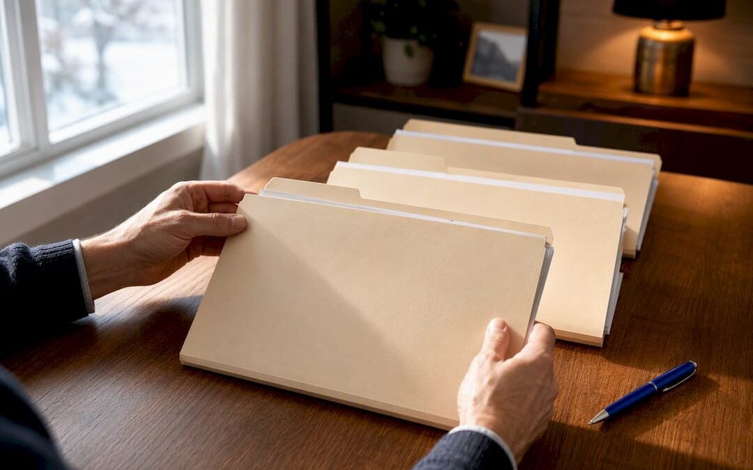 Hands organizing beneficiary account records