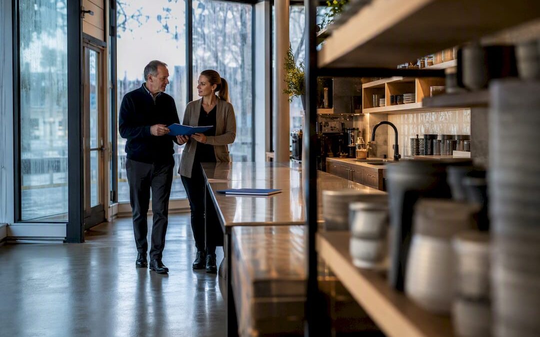 Business owner and successor reviewing operations