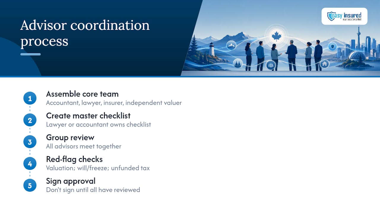 Four advisors coordinating succession documents