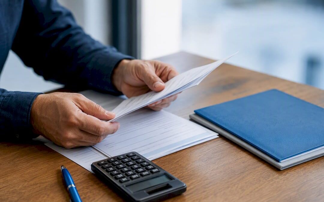 Owner reviewing disability insurance payment records