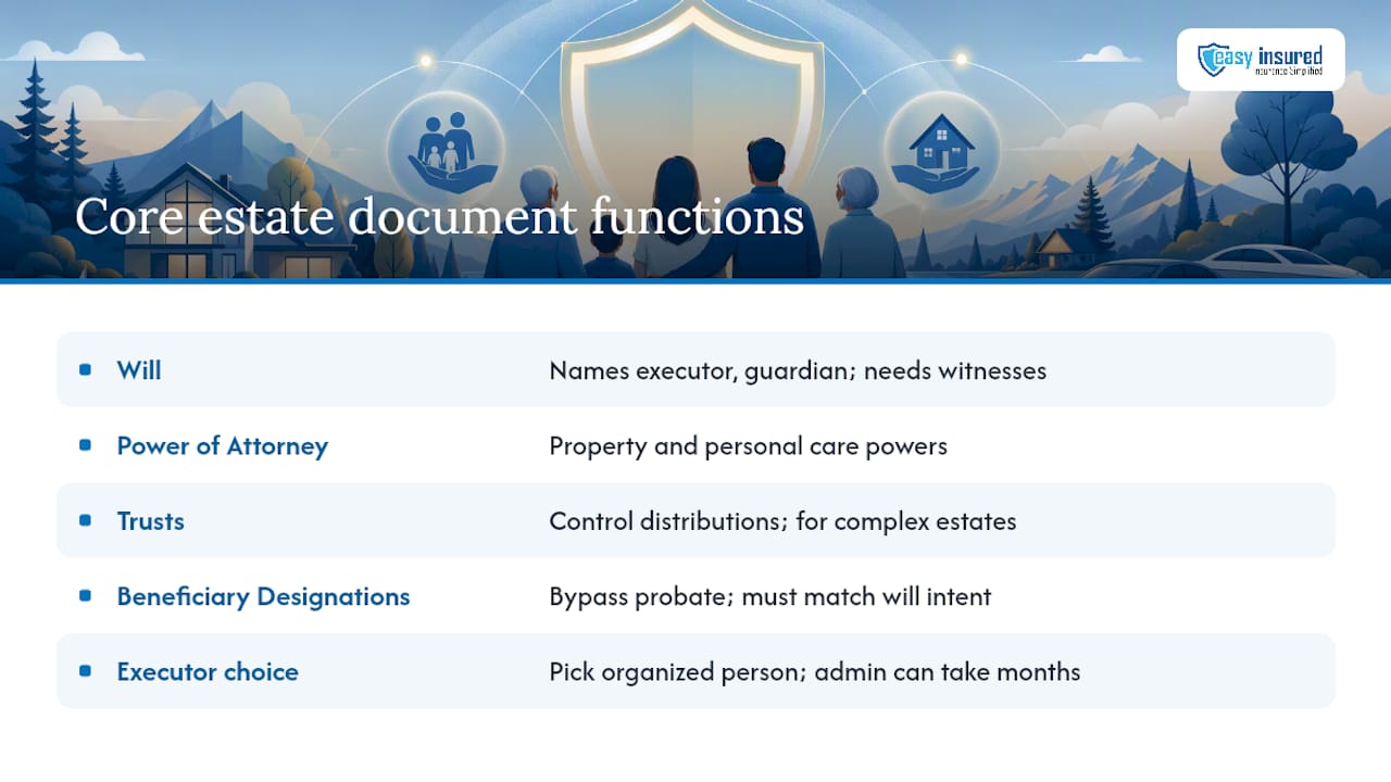 What Do the Core Estate Documents Actually Do? — overview diagram