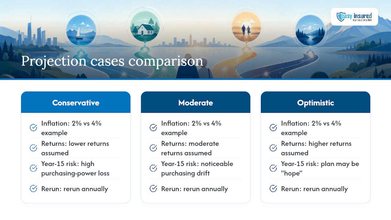 Retirement projection scenarios under changing assumptions