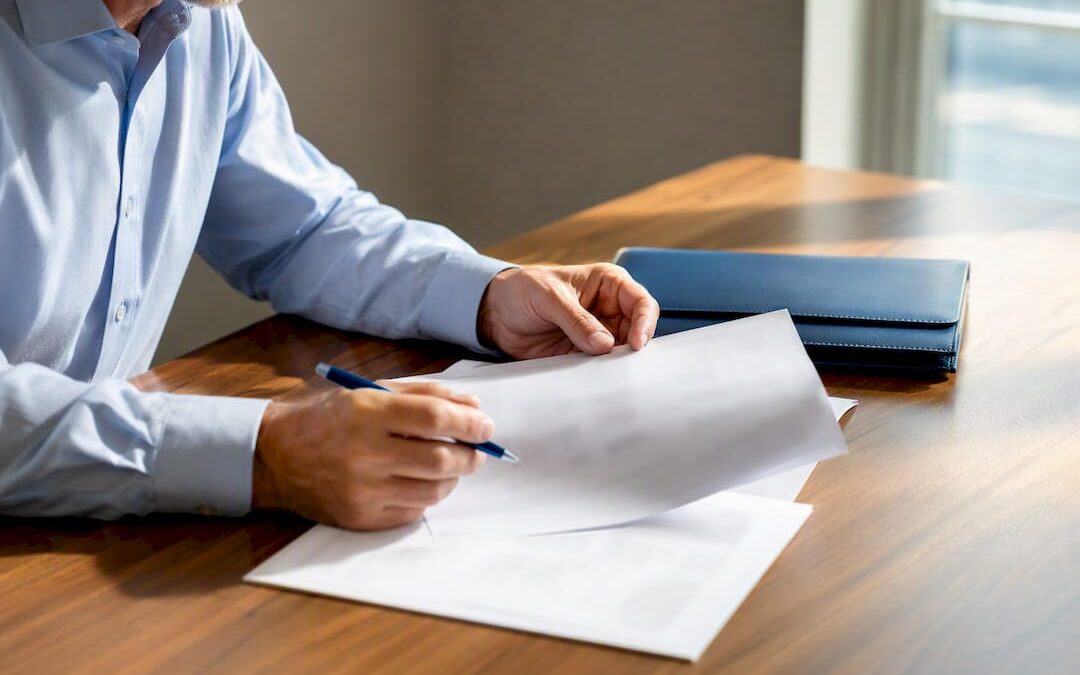 Hands reviewing locked-in retirement account documents