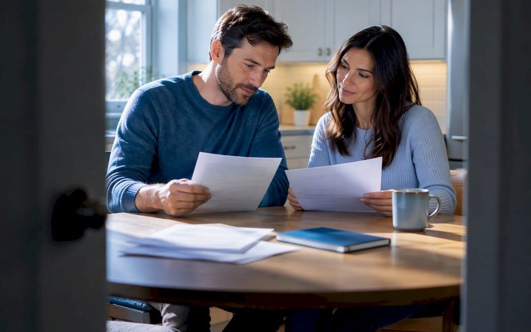 Couple reviewing insurance coverage at home
