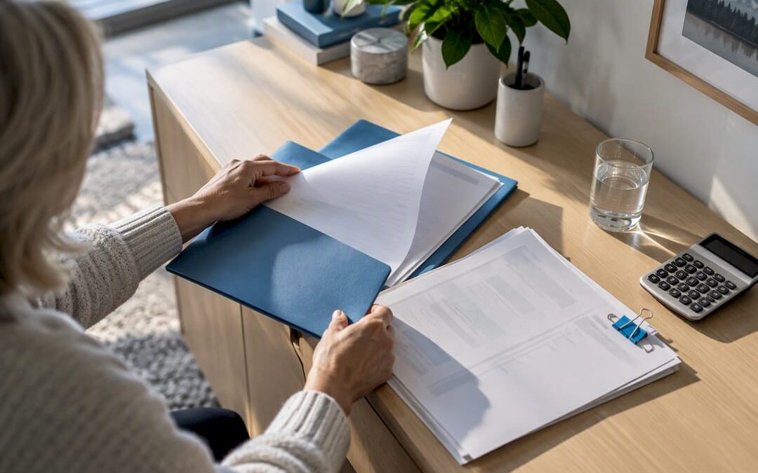 Hands organizing annuity tax documents