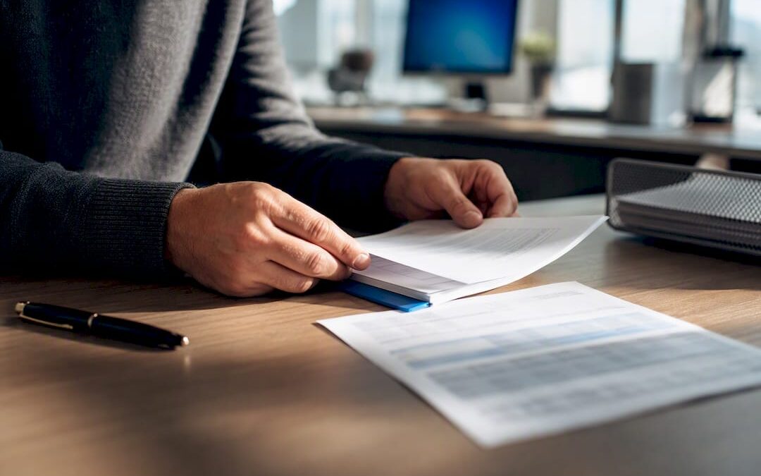 Hands reviewing disability benefits records