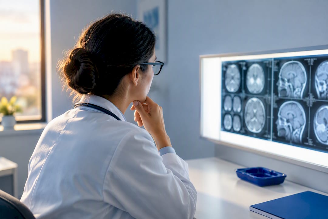 1790347159943 Specialist Reviewing Diagnostic Scan For Illness Claim