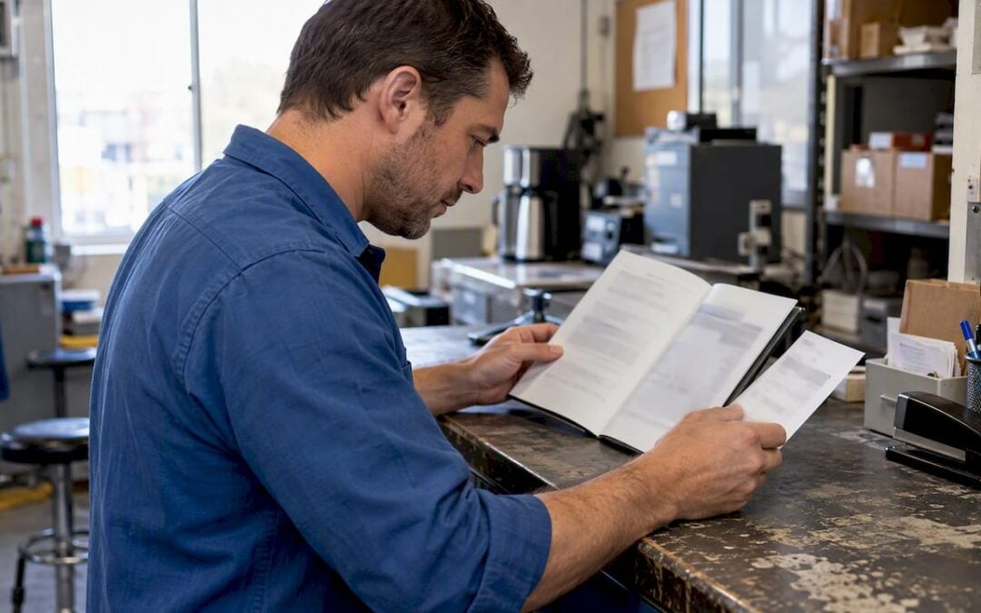Owner reviewing workplace disability coverage documents